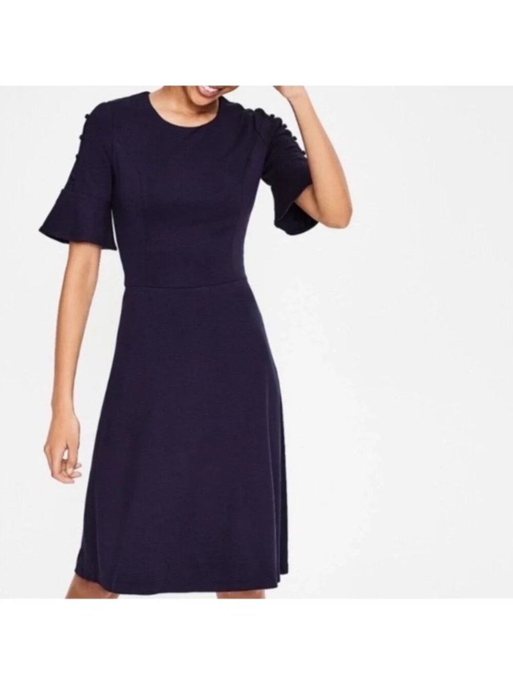 Boden Alexis Jersey Dress Navy 6 Flare Sleeve Knit‎ Dress modern career office